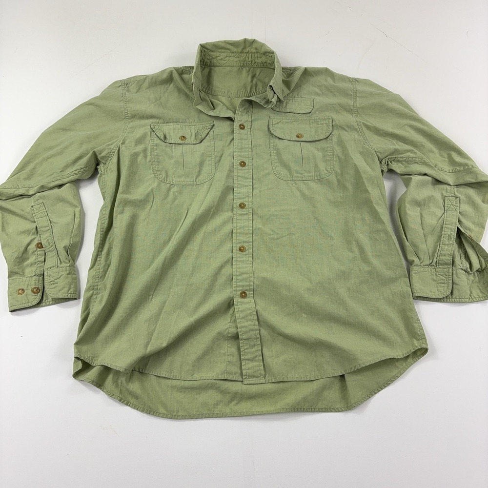 Orvis Shirt Mens Large Green Long Sleeve Button Up Cotton Pockets Fishing